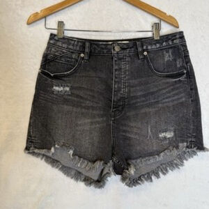 We The Free People Womens 31 Black Washed Cutoff Shorts Button Fly Denim